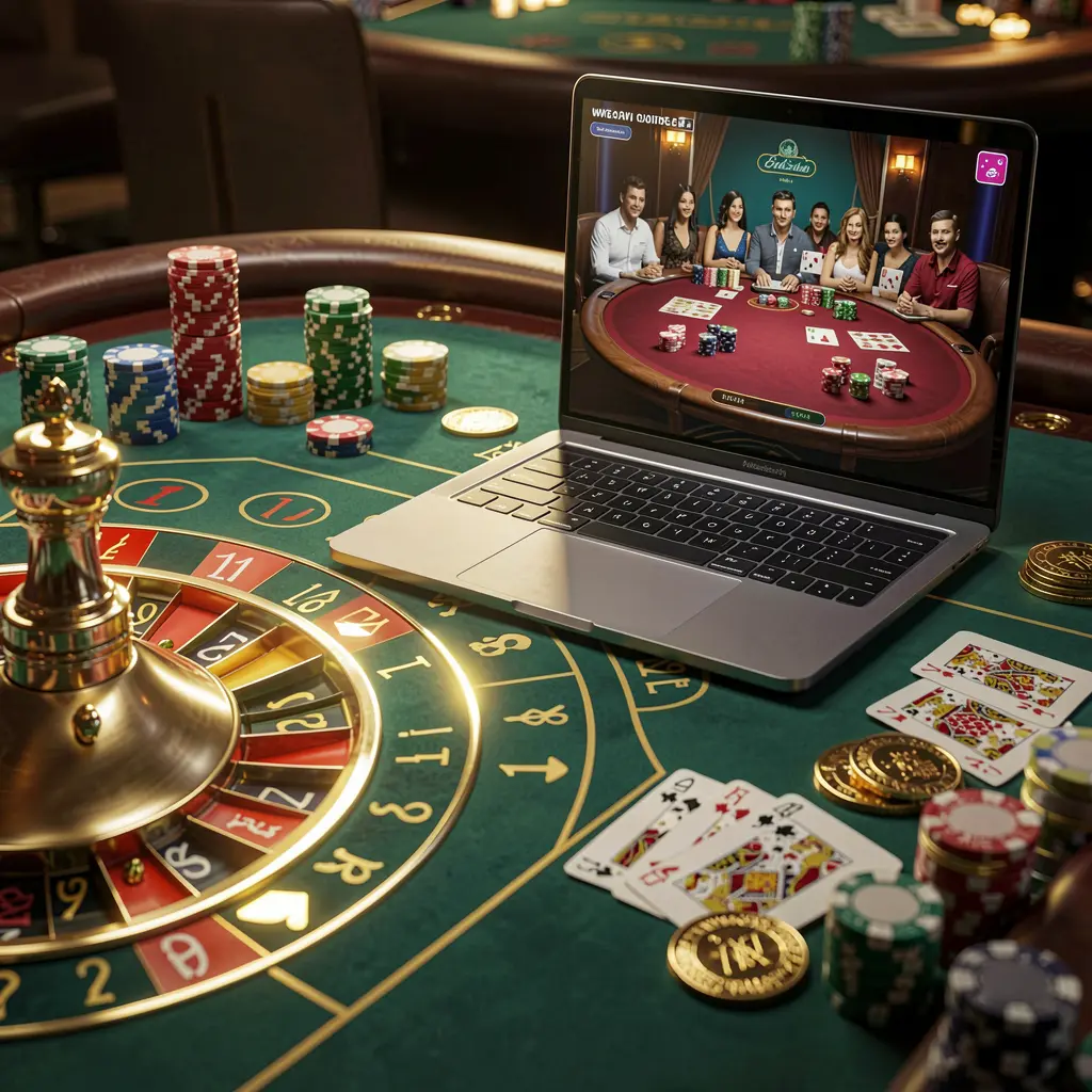Close-up view of a roulette wheel with stacked casino chips and a digital interface highlighting the modern online casino environment at ANGSAYA for players in the Philippines